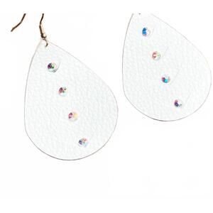 NEW WHITE LABEL women's bling faux leather teardrop earrings in white